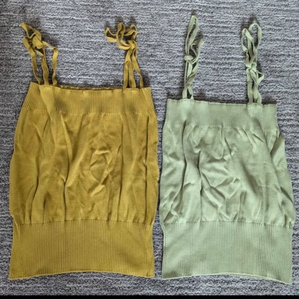 NWOT Women's Knitted Tank Tops - Mustard Yellow and Sage Green